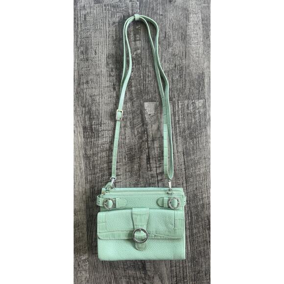 Brighton Mini Organizer Wallet Crossbody Trifold Mint Green Y2k Alligator Print - Picture 1 of 16